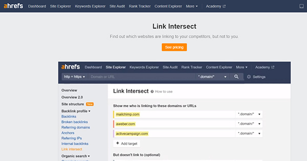 معرفی Link Intersect در ابزار ahrefs