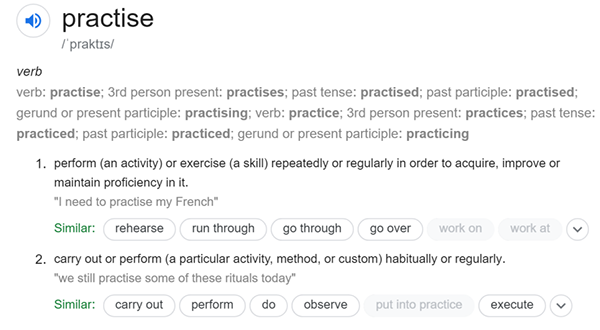 معنی کلمه practice
